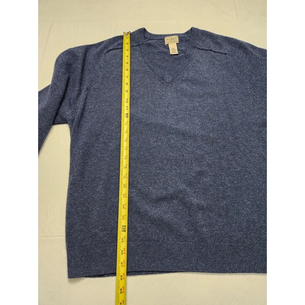 LL Bean Sweater Mens XL Blue Heather V Neck Lambswool Pullover Knit Grandpa